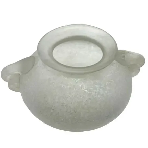 Murano Corroso Scavo Iridescent Frosted Vase Ribbon Handles 1960s Art Glass - Picture 6 of 11